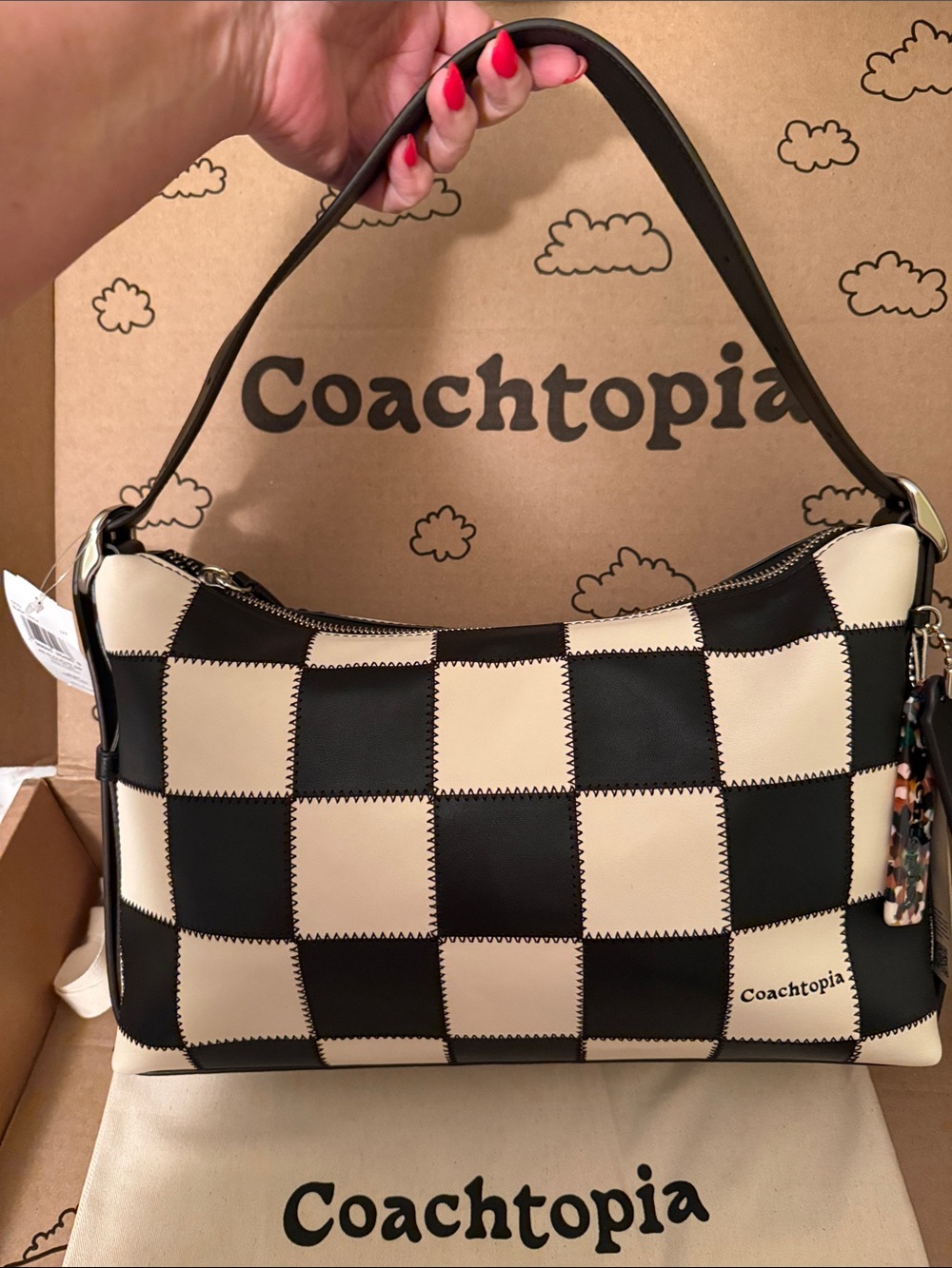 🖤Coach NWT Coachtopia Black & White Checker Alter Ego Slouchy Shoulder Bag - Picture 8 of 10